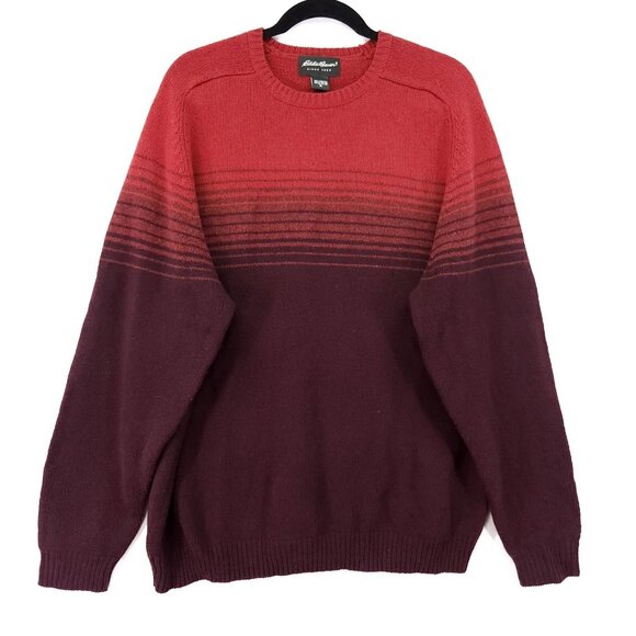 Eddie Bauer Lambs Wool Sweater Mens XL Ombre Red Pullover - Picture 1 of 10